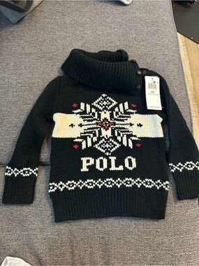 Polo by Ralph Lauren Black Turtleneck Fair Isle Logo Sweater